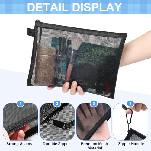 Image of 15 Pieces Mesh Bags, 3 Size Mesh Zipper Pouch Bags with Zipper for Makeup Pouches, Travel Organizer Case, Storage pencil bags with zipper for Office Supplies (A4, A5, B6)