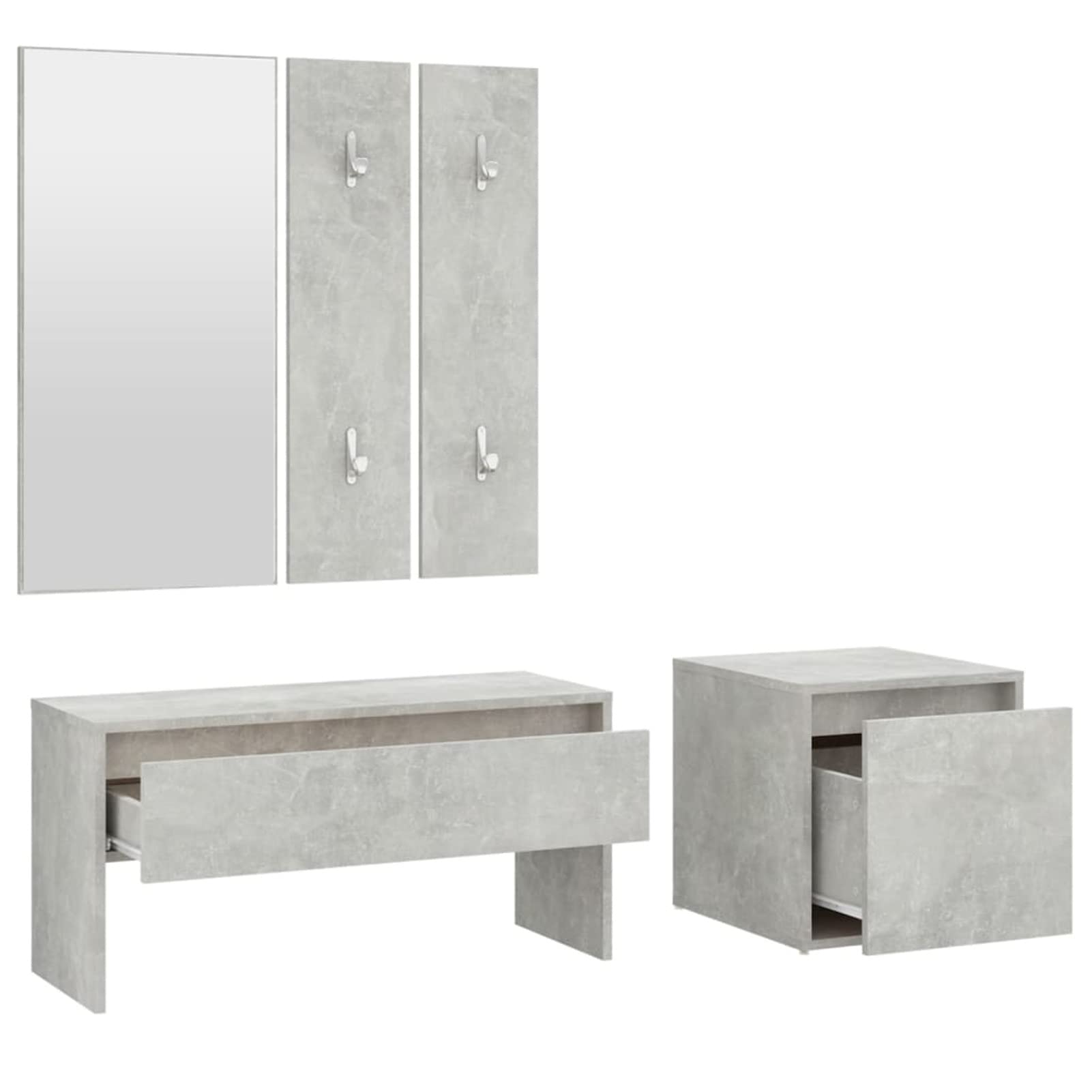 Festnight Conjunto de Muebles Entrada con Espejo,Cajón, Perchero y Zapatero Recibidor Madera Set de 4 Piezas para Pasillo Vestíbulo (Gris hormigón)