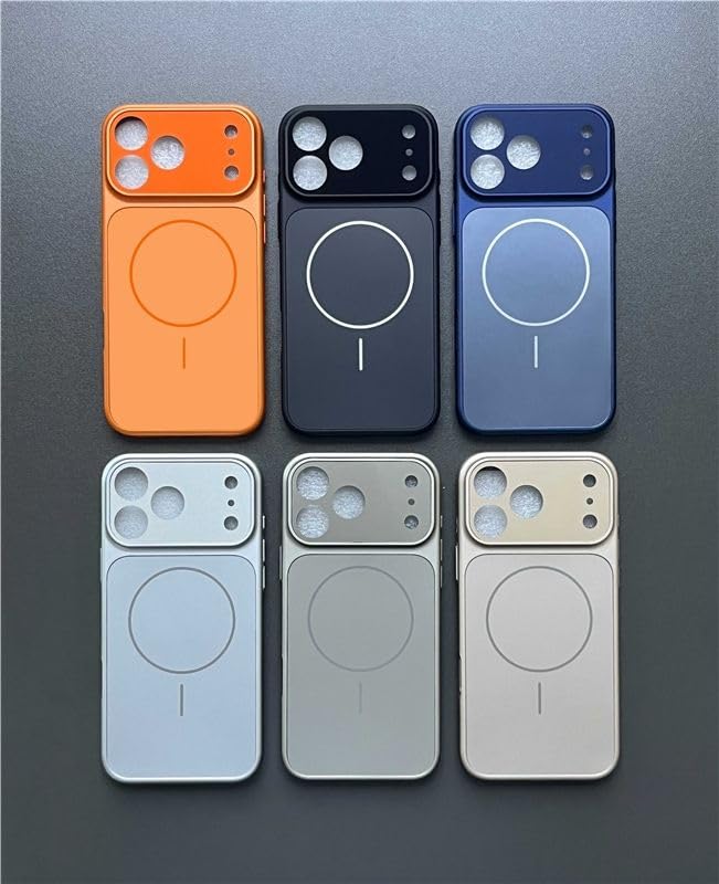 Image of Elzzi Magnetic Case for iPhone 17 Pro Max Case [Compatible with MagSafe][Built-in Camera Lens Protector] Slim Soft Silicone Bumper Shockproof Metallic Luster Back Cover Phone Case (Titanium)