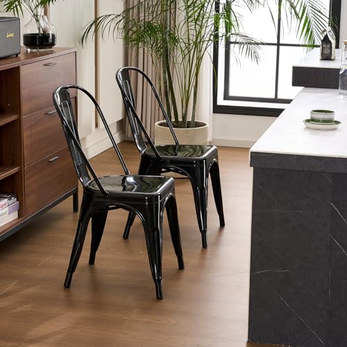 YOUNIKE Set of 4 Metal Dining Chairs with Removable Backs - Modern Cafe Side Chairs with Rubber Feet in Obsidian Black