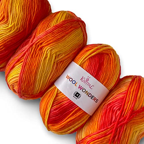 Image of Wool Wonders Yarn for Crocheting, 4-Pack (640Yds / 400G), Free Patterns - Wool Yarn for Knitting - Aran /Heavy #4 Medium Worsted Weight - Flaming Orange