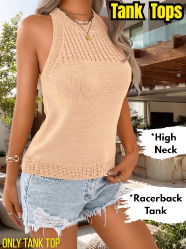 Image of ChiaoLezhee Women's Summer Knit Tank Tops, Racerback High Neck Lightweight Sweater Vest, Dressy Casual Outfits