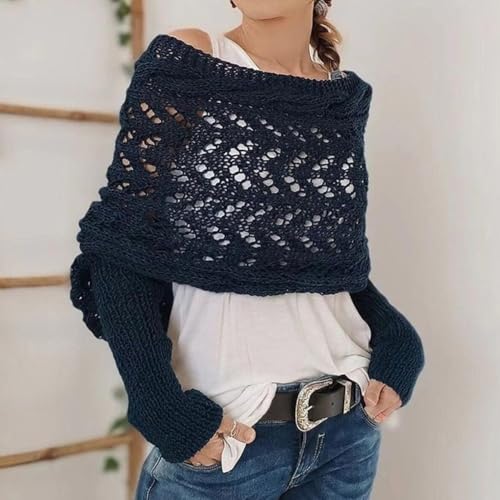 Women's Knitted Double Sleeve Scarf, Sweater Scarf with Sleeves, Hand Scarfs Cable Crochet Multifunctional Shawl2