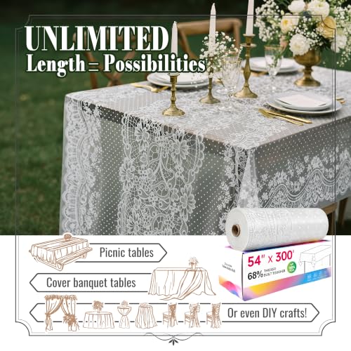 Image of Disposable Tablecloth Roll,54 x 300Ft Lace Plastic Table Cloth