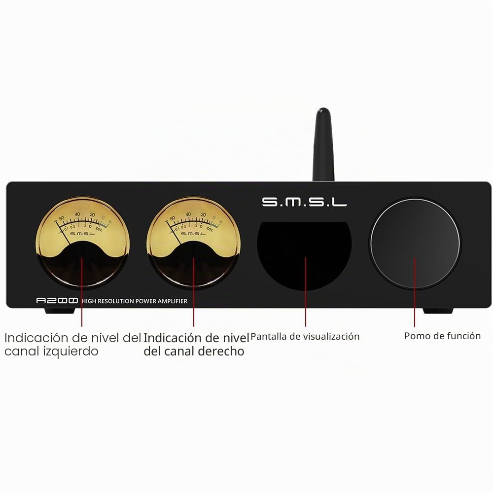 S.M.S.L Amplificador de auriculares Hi-Res A200, receptor estéreo de audio de alta fidelidad, amplificador de 2 canales, receptor Bluetooth 5.0 para altavoces domésticos, Home Theater Audio Upgraded
