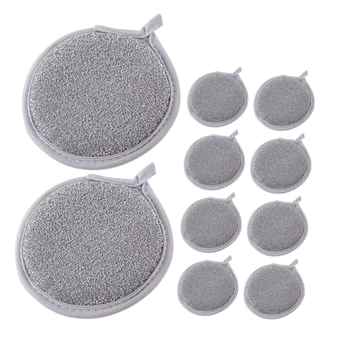 Beavorty 10 Piezas Estropajo De Esponja para Suave Trapo Redondo Objetivo Limpieza De Esponjas Fregar Depuración Lado Lavar Platos Esponjas De Cocina Familiar No Doble Almohadillas Silver