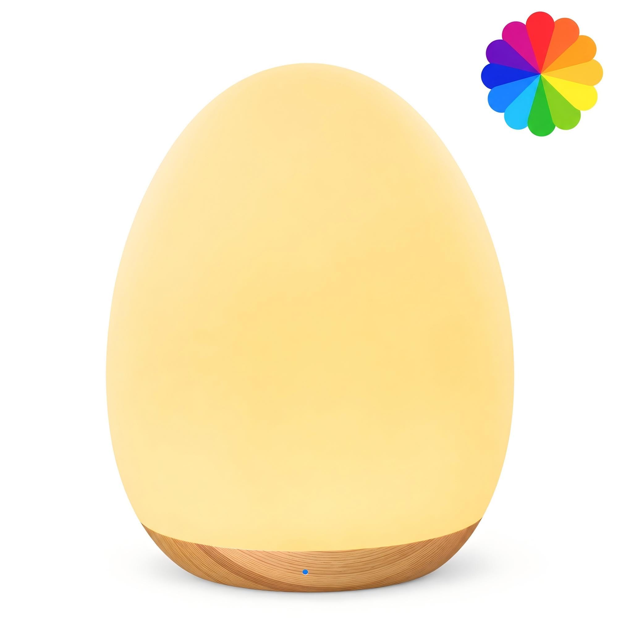 Egg Light, 7 RGB Colors, Dimmable Touch Control Night Light for Kids, Wood