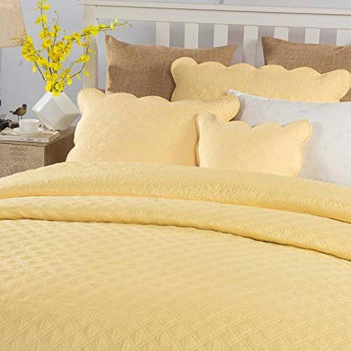 Tache Quilted Yellow Scalloped Buttercup Puffs Matelasse Bedspread Coverlet Set, Queen #TOP2