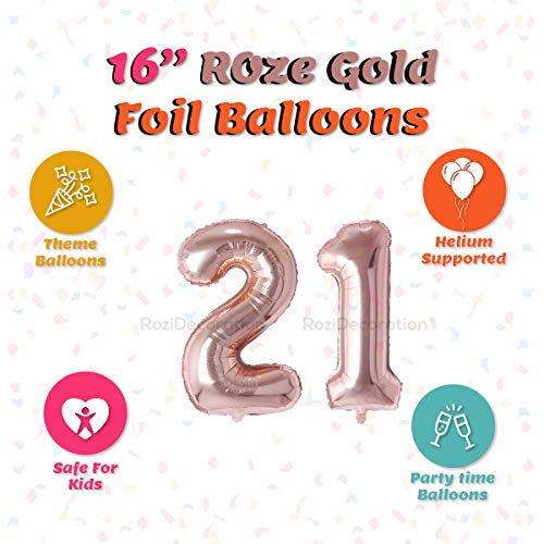 Image of Rozi Decoration 16? Inch Rose Gold 21 Number Foil Balloons for 21 Birthday Decoration Items | Helium Balloons Number 21 | 21 Anniversary | 21 Balloon Number Pack of 2 Pcs