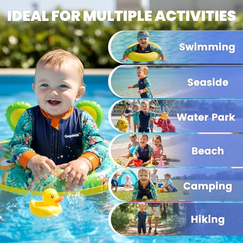 Gogokids Baby Neoprenanzug 0-3 Jahre Kleinkind Thermobadeanzug, Front-Reißverschluss Baby Badeanzug mit Fleece Futter, Langarm Sonnen & Schwimmschutz Jung Mädchen für Schwimmen, Strand & Wasserspiel