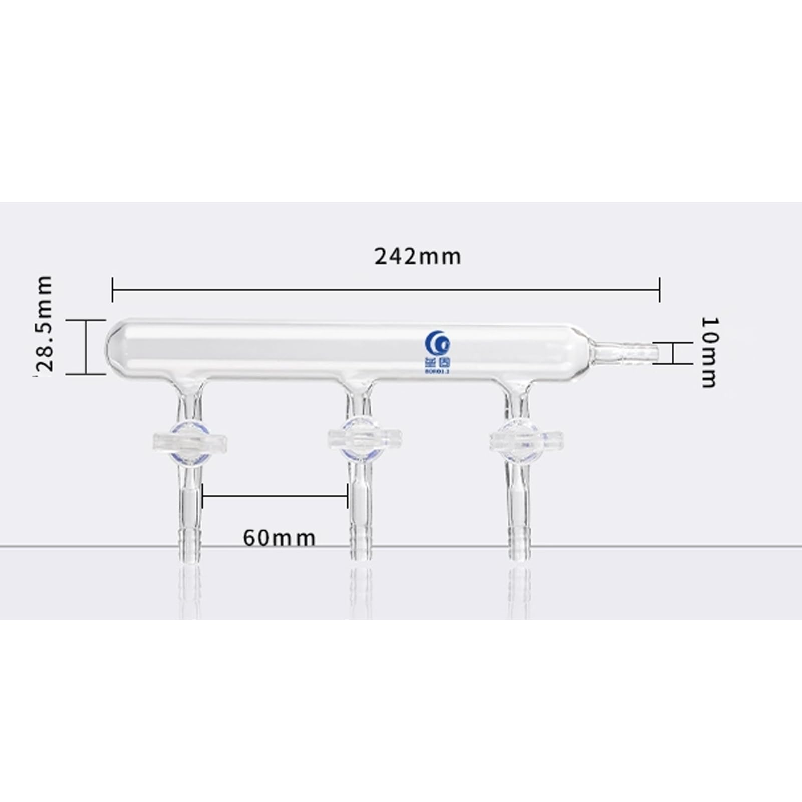 Single Row Lab Glass Manifold Vacuum Glass Gas Distributor Vacuum Gas Distributor Glass Manifold Solid Glass Stopcock (Single Row with 3-Port Solid Glass Stopcock)