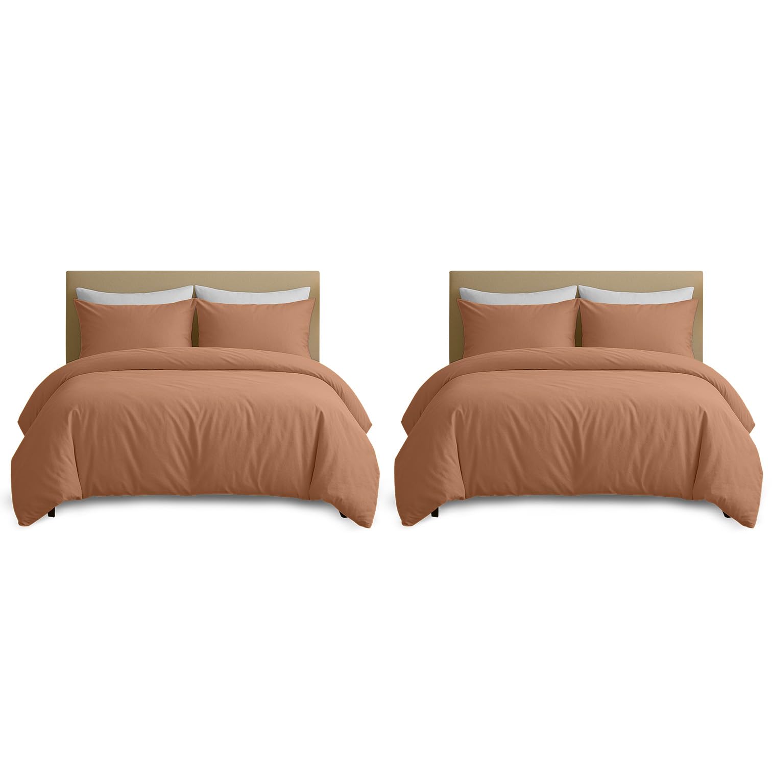Hafaa Pack of 2 Single Duvet Cover Set - Peach Bedding Brushed Microfibre 2 Duvet Covers with 2 Pillowcases - Single Bedding Quilt Cover Sets 135 x 200 cm