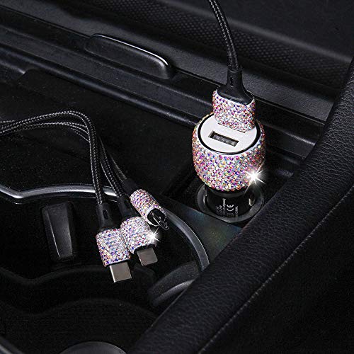 Crystal Car Chargers Dual USB Bling 1M Cable de carga rápida Decoraciones para iPhone, iPad Pro / Air 2 / Mini, Samsung Galaxy Note 9 8 S9 S9 +, LG Cover