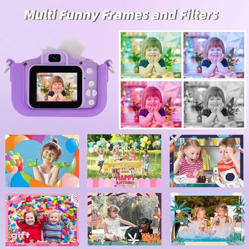 Image of Kids Digital Camera with Selfie Mode for Girls Boys, Unicorn Camera with 1080P Video Recording, 2 Inch Screen, 8X Zoom, Filters, Games & Music Player, Rechargeable Gift Toy for Kids Pink