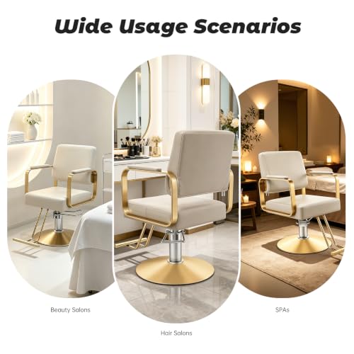 Image of Salon Chair,Salon Chair for Hair Stylist with Height Adjustment,360 Rotatable Barber Chair for Barber Store,Beauty Salons,Spas (Beige + Gold)