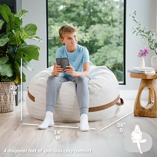 Image of Big Joe Fuf 4Ft Foam Bean Bag Chair with Removable Cover for Kids, Teens, Sandstone Textured Boucle, 4 Foot Large Reading and Gaming Seat | Premium Shredded Foam Filled, Textured Boucle, Adult-Sized Comfortable Seating, Supports Up to 300 lbs
