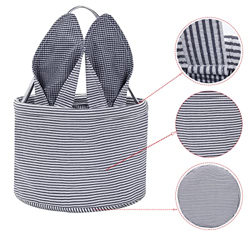 Image of Easter Basket Seersucker Egg Hunt Bunny Baskets for Kids with Cute Rabbit Ears Stripe Storage Gifts Candies Personalized Easter Party Gifts