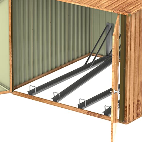 Duramax Fahrradschuppen für 4, Fahrradgarage mit 4x verstellbaren Fahrradschienen & breiten abschließbaren Doppeltüren, Gartenschuppen aus Metall für Fahrräder, Fahrradlager, Holzmaserung
