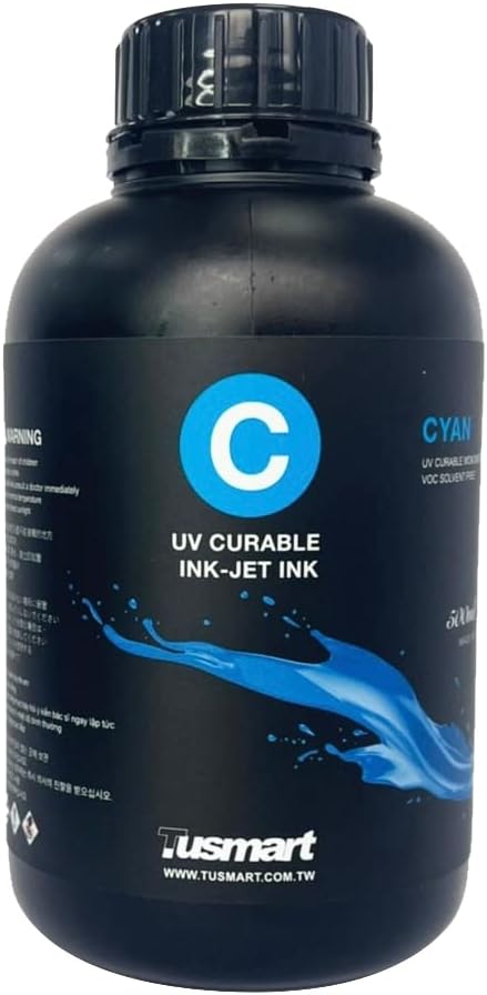Tinta dura digital curable UV, 16.9 fl oz, amarillo, magenta, cian, negro, blanco, barniz, 100% fabricado en Taiwán, FBA (Cyan)