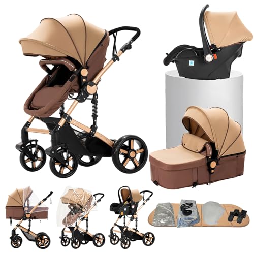 Poussette 3 en 1, poussette bidirectionnelle, nacelle cosy et capote inclus, pour naissance bébés de 0 a 3 ans (kaki)