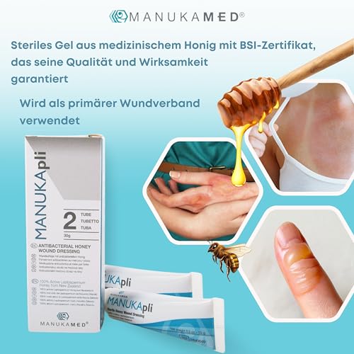 ManukaMed MANUKApli Wund und Heilsalbe schnelle Heilung Steriler Wund Creme Wundsalbe medizinischer Honig MGO+700 antibakteriel Wundgel 100% Bioaktiv Manuka (2x15 g)