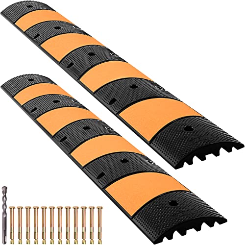 VEVOR Rubber Speed Bump (2 Pack) - 6 FT Heavy Duty 22 000 lbs Capacity for Road & Driveway 72.8 x 12.2 x 2.2 Modular Traffic Hump 2 Channel Floor Cord Cover for Asphalt Concrete Gravel