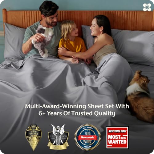 Image of Bedsure Full Size Bed Sheets, Cooling Sheets, Rayon Derived from Bamboo, PureWoven, Breathable & Soft, Deep Pocket Up to 16 Inches, Hotel Luxury Silky Bedding for Hot Sleepers, Silver Grey