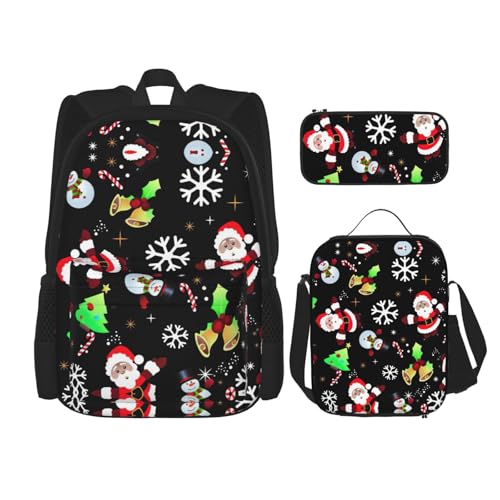 Sac à dos d'école univers Merry Christmas noir avec boîte à déjeuner et trousse assortis