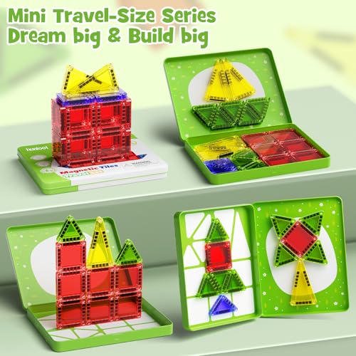 Image of Mini Magnetic Tiles Travel Toys: 26PCS Set,Iron Storage Box,Car Activities