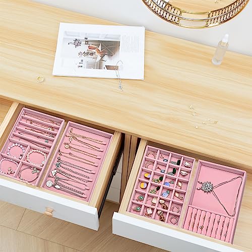 Image of ProCase Stackable Jewelry Organizer Trays for Drawers, Jewelry Drawer Inserts Container Display Case Storage for Earring Necklace Rings Bracelet with Removable Dividers -Dustypink, 4 Layers