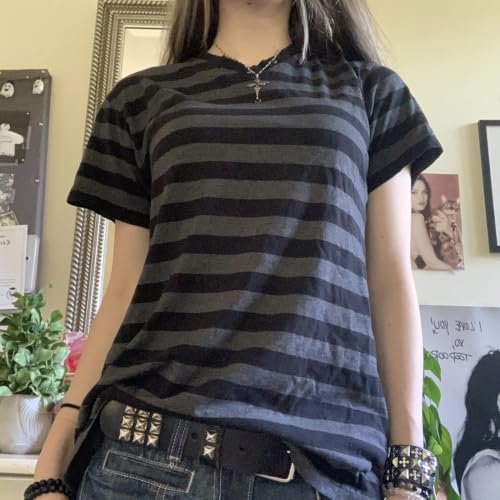 Image of Cute Striped Graphic Tees for Women Y2k Short Sleeve Preppy Teen Crop Tops