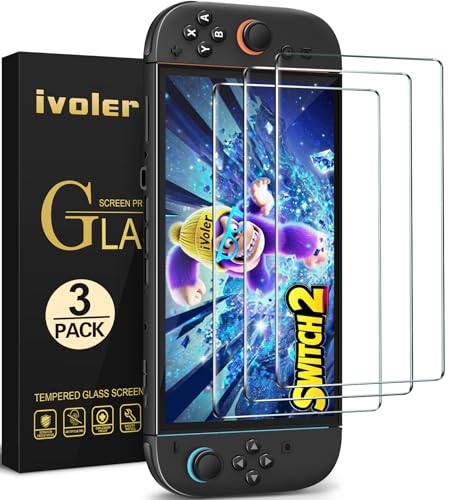 ivoler 3 Stücke Panzerglas für Nintendo Switch 2 Model 2025, Schutzfolie Folie Displayschutzfolie für Nintendo Switch [Anti Kratzer][Bläschenfrei][HD Clear]