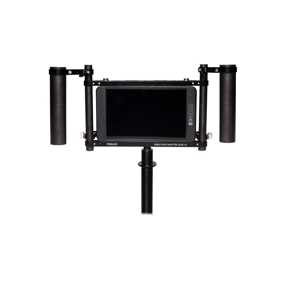 Universal 9” Camera Monitor Director Cage for Monitor Upto 9” (Diagonally). Easy Handheld Monitoring – Dual Handles, C-Stand & Other Accessory Mounting Option. Padded Neck Strap (P-DMC-59)