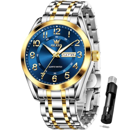 Image of OLEVS Mens Watches Business Large Numer Easy to Read Quartz Watch Stainless Steel Waterproof Luminous Date Casual Male Watch
