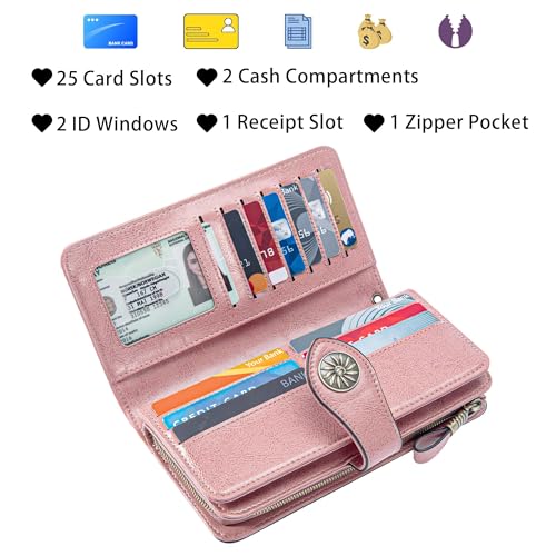 Image of Travelambo Women's Wallet RFID Blocking Credit Card Holder Large Capacity Wristlet Leather Wallets Purse