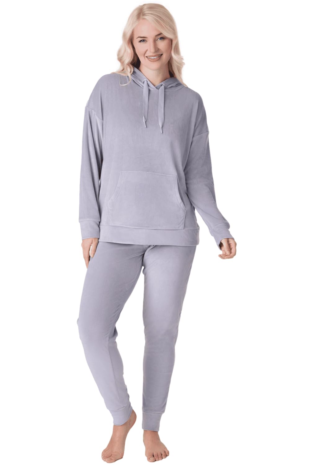 Camille Women's Grey Supersoft Velour Loungewear Pyjama Set In | : 8/10