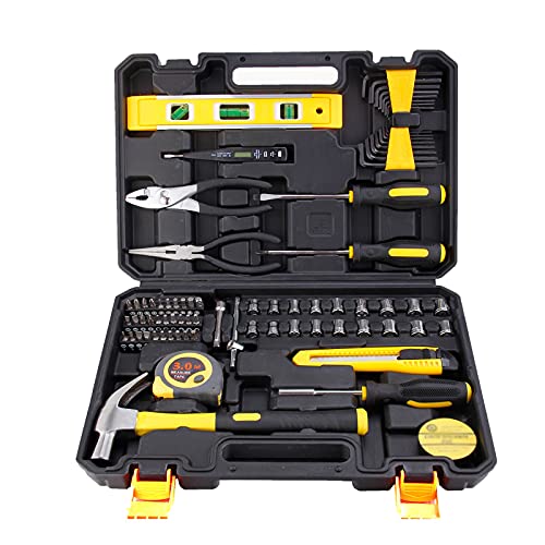 ZBQLKM Kit d'outils de réparation à domicile 78 pièces, Boîte à outils en plastique Clé avec outils à main ménagère General Set for hommes Femmes Femmes et réparation des ménages, Kit d'outils à domic