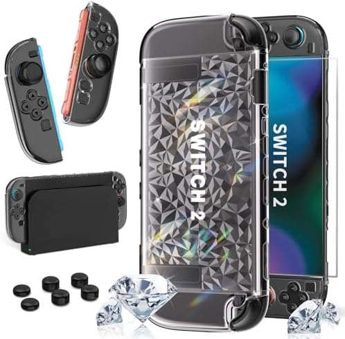 （19:00時点） HEYSTOP Switch 2 カバー Switch 2カバー ドック対応 スイッチ 2 カバー＋Switch 2ガラスフィルム１枚＋親指キャップ６枚 TPU製ソフトケース ジョイコンカバー クリア ケース 透明 超薄 分体式 全面保護 分解簡単 指紋防止 気泡ゼロ 高透過率 高感度