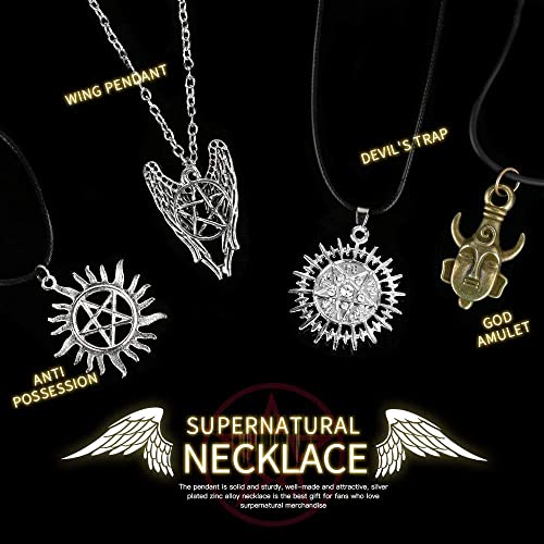 Fineder 4 Pack Supernatural Necklace Dean Winchester Mask Pendant Necklace, Supernatural Merchandise Jewelry Gifts #TOP7