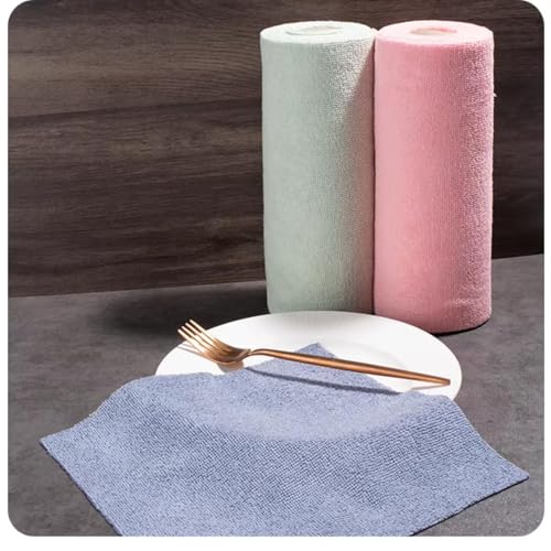 Image of Microfiber Cleaning Cloth Roll 25x25CM - Reusable Tear-Away Towels Washable Super Absorbent Lint Free Cleaning Rags for Kitchen, Car, Garage and Home (Multicolor 2 Roll, 20 Pack)