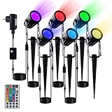 beek Gartenbeleuchtung RGB, 6 Stück Gartenleuchte Strom mit Erdspieß, Gartenstrahler mit Fernbedienung Kabe Stecker, IP65 Wasserdicht Gartenlampe Außenbeleuchtung für Garten, Bäume, Party…