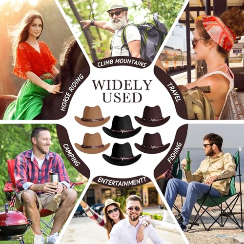 Image of Toulite 9 Pcs Western Cowboy Hats Faux Felt with Strap Bulk | 9 Color Fur Faux Felt Travel Cap for Men Women, Cowgirl Party Halloween Cosplay Costume Western Theme Events