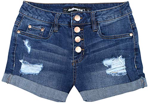 dollhouse Women's High Waisted Denim Shorts with Exposed Buttons, Medium, Size 9