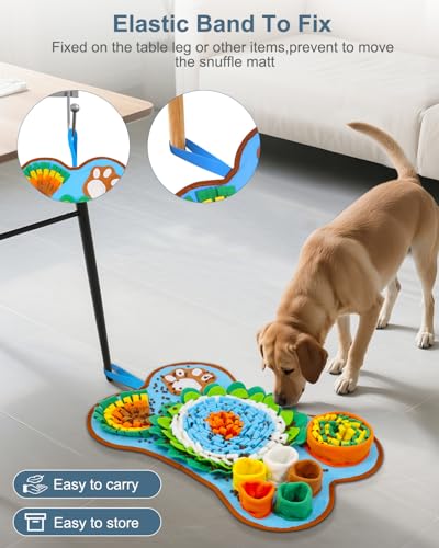 Image of Snuffle Mat for Dogs 25x17in Slow Feeder Squeaker Washable | Snuffle mat for puppies, cats, rabbits. Mental stimulation toy, built-in squeaker, machine washable, blue