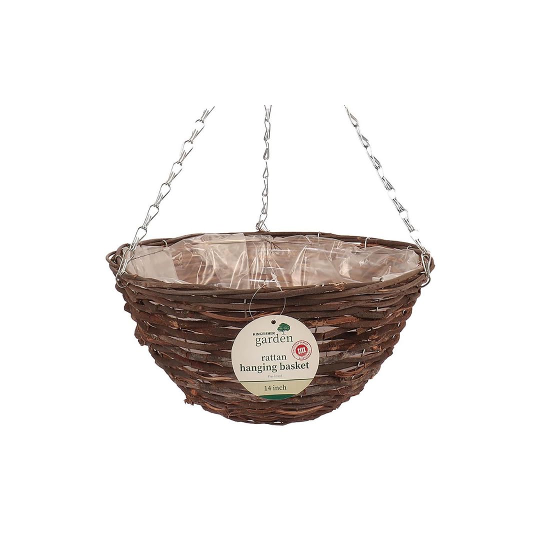 Garden Mile Brown Hanging Flower Basket Outdoor With Chains | Decorative Garden Planter For Porch, Wall, Or Fence | Large Decorative Hanging Planter Basket With Realistic Faux Flower | (14Inch/30Cm)