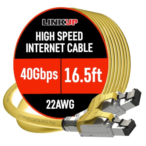 Image of LINKUP Cat 8 Ethernet Cable | Long Internet Cord | High Speed LAN Connection | RJ45 connectors | Use with Cat 5 / Cat 6 / Cat 7 | Optimal for Gaming