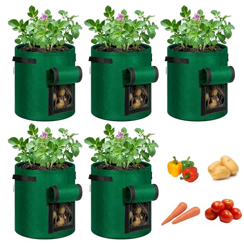 VIVOSUN 5-Pack 10 Gallon Potato Grow Bags for Growing Potatoes,
