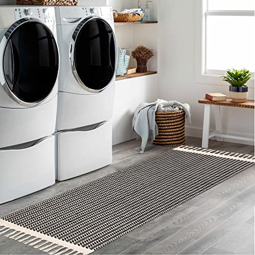 Lahome Boho Hallway Runner Rug, 2X6 Laundry Room Rug Lightweight Entry Runner Woven Cotton Throw Mat With Tassels, Farmhouse Non-Shedding Washable Black Rug Low Pile Runner For Kitchen Bathroom #TOP5