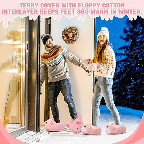 Suhine 2 Pair Women's Slippers 5.5-11 Size Cute Animal Slippers for Women Kawaii Halloween House for Winter Christmas(Pink, Pig and Hamster)4