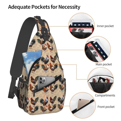 Mochila tipo sling con estampado de gallos y pollos negra miniatura 3